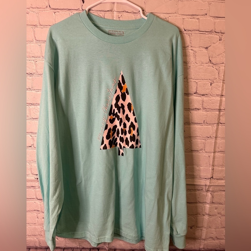Ladies Christmas Mint Green Graphic Long Sleeve Shirt